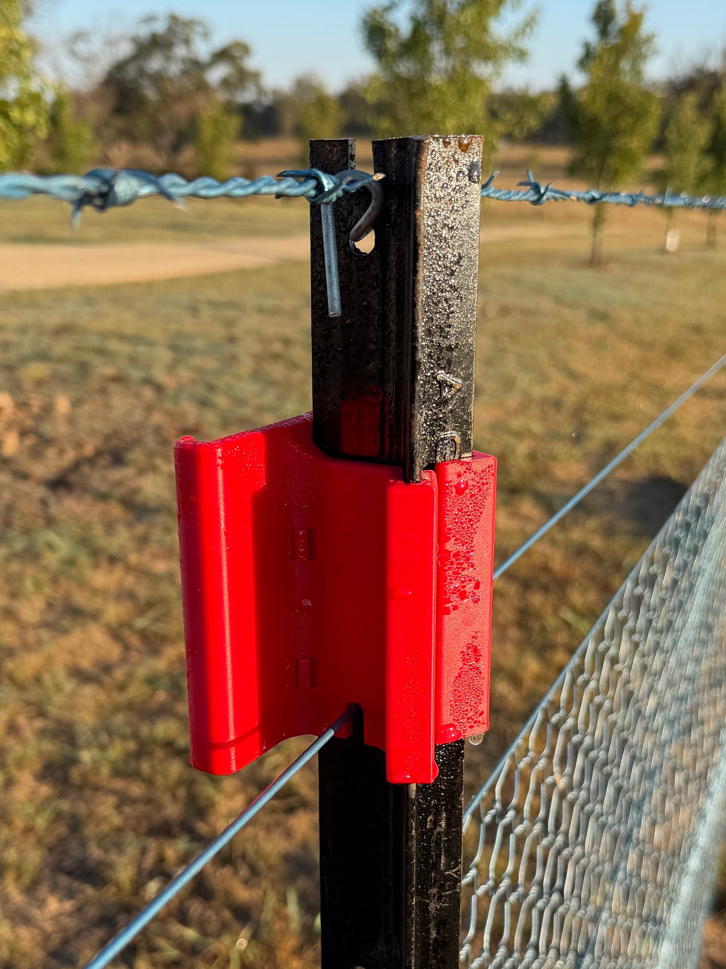 Rain Gauge mounted on farm fence post – bracket- Back view