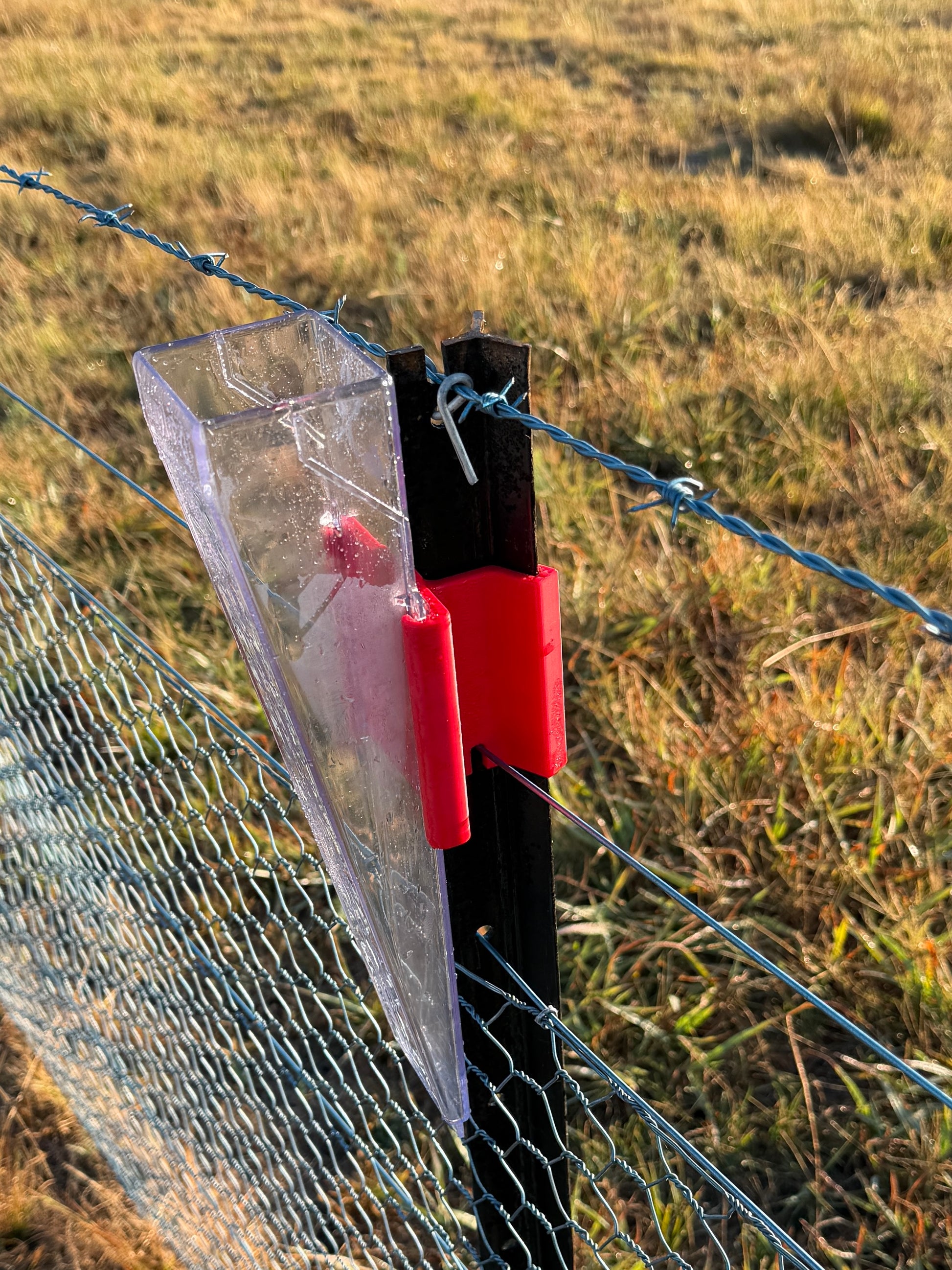 Shed Lab Fence Post Rain Gauge mounted on rural fence
