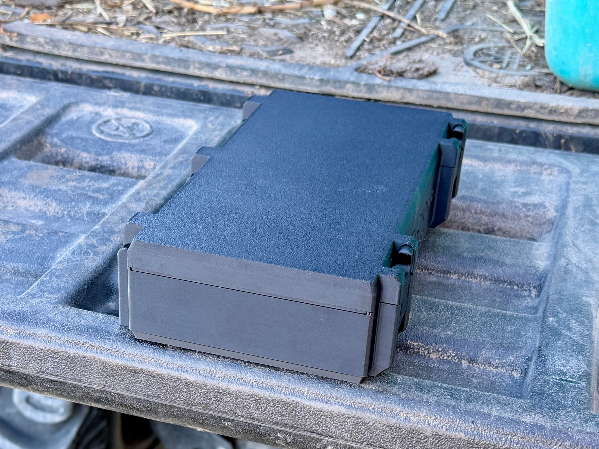 Side view of .22LR ammo storage case designed for hunting and range use