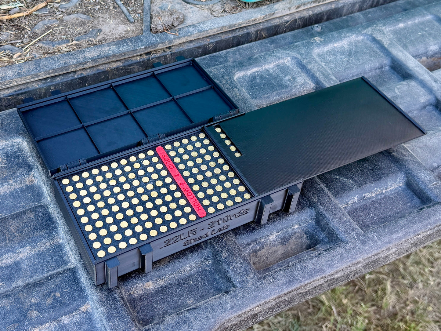 Compact 22LR ammunition box suitable for ute, buggy or hunting pack